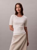 White Ribbed Half Sleeve T-Shirt  Women