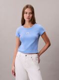 Μπλε T-Shirt Σε Slim Γραμμή Και Βαμβακερό Ριμπ  Γυναίκα