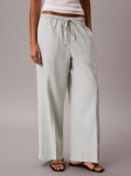 Green Linen Blend Wide Leg Trousers  Women