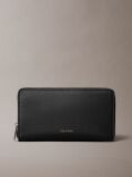 Black Leather Foil Logo Long Wallet  Men