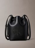 Black Monogram Crossbody Drawstring Bucket Bag  Women