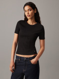 Black Slim Ribbed Cotton T-shirt  Women