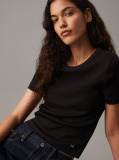 Black Slim Ribbed Cotton T-shirt  Women