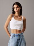 Λευκό Ριμπ Βαμβακερό Bralette Τοπ  Γυναίκα