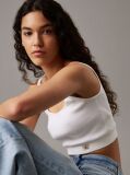 Λευκό Ριμπ Βαμβακερό Bralette Τοπ  Γυναίκα