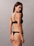 Black High Leg Thong - Emblem Flocked Mesh  Women