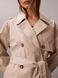 Beige Cotton Blend Mid Length Trench Coat  Women