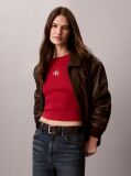 Red Monogram Logo Long Sleeve Baby Tee  Women