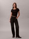 Black Slim Ribbed Cotton Badge T-shirt  Women
