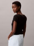 Black Ribbed Cotton V-Neck T-shirt  Women