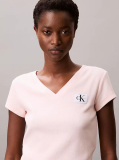 Pink Ribbed Cotton V-Neck T-shirt  Women