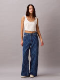 Denim Allover Monogram Low Rise Baggy Jeans  Women