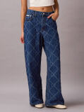 Denim Allover Monogram Low Rise Baggy Jeans  Women