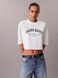 White Cropped Varsity Logo T-shirt  Women