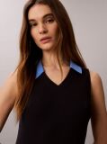 Blue Cotton Knit Sleeveless Polo Dress  Women