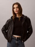 Black Faux Leather Hooded Jacket  Women