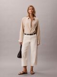 White Cropped Cotton Twill Barrel Trousers  Women