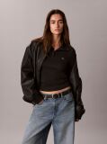 Μαύρο Υφαντή Μπλούζα Με Γιακά Henley Και Monologo  Γυναίκα