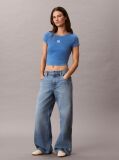 Blue Slim Ribbed Washed Cotton T-shirt  Women