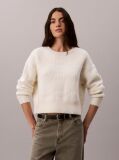 White Cotton Wool Textured Logo Jumper  Women
