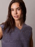 Blue Wool Blend Textured Logo Sweater Vest  Women