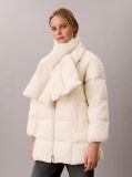 Beige Quilted Down Puffer Coat with Scarf  Women