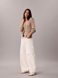 White Cotton Twill Wide Leg Trousers  Women