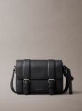 Black Small Leather Flap Messenger Bag  Men