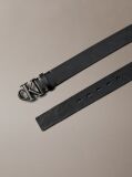 Black Full Grain Leather Logo Belt  Men