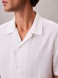 White Linen Blend Short Sleeve Shirt  Men