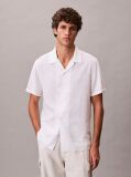 White Linen Blend Short Sleeve Shirt  Men