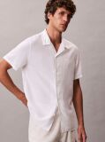 White Linen Blend Short Sleeve Shirt  Men