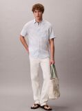 Blue Short Sleeve Solid Causal Linen Classic Shirt  Men