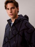 Blue Sherpa Fleece Emblem Zip Hoodie  Men