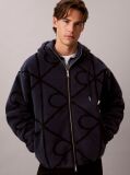 Blue Sherpa Fleece Emblem Zip Hoodie  Men