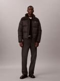 Black Nylon Corduroy Down Puffer Jacket  Men