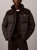 Black Nylon Corduroy Down Puffer Jacket  Men
