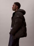 Black Iridescent Hooded Down Puffer Jacket  Men