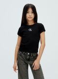 Black Ribbed Logo Tee  Girls
