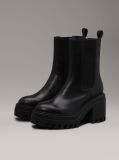 Black Leather Chunky Chelsea Boots  Women