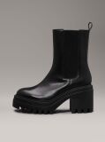 Black Leather Chunky Chelsea Boots  Women