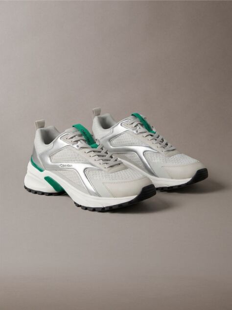 Λευκό Sneakers Από Πλεκτό Ύφασμα Και Μεταλλικές Λεπτομέρειες  Άνδρας