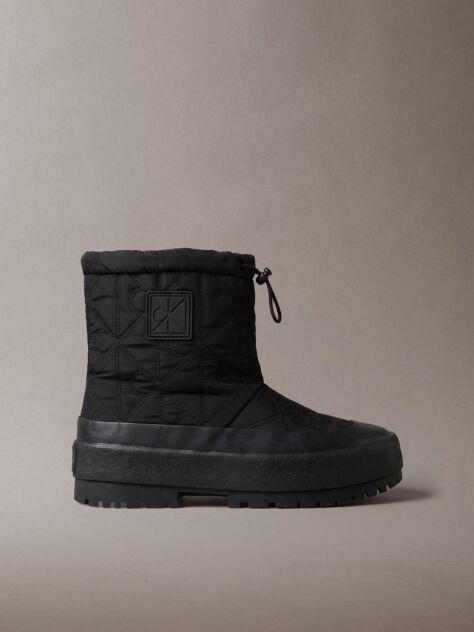 Black Emblem Quilted Vulcanised Flatform Snow Boots  Women