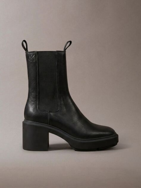 Black Leather Block Heel Chelsea Boots  Women