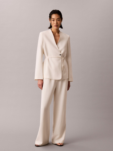 White Textured Shine Trousers  Women