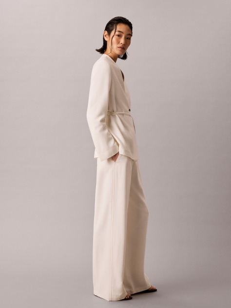 White Textured Shine Trousers  Women