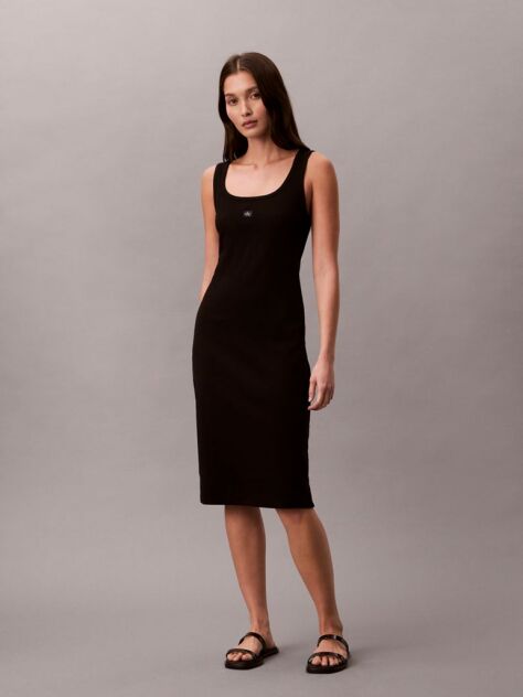 Black Ribbed Sleeveless Midi Dress  Women