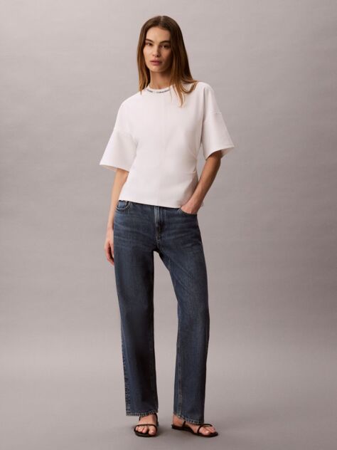 White Logo Jacquard Boxy T-Shirt  Women