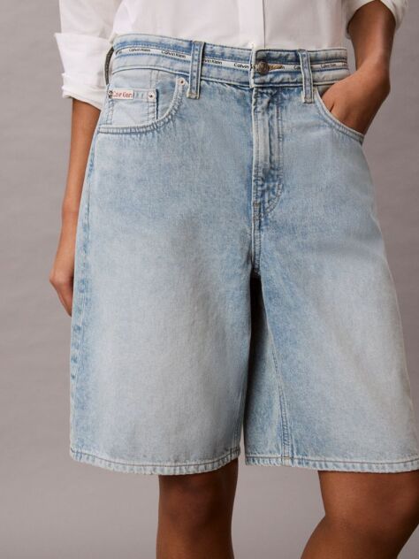 Denim Logo Tape Denim Bermuda Shorts  Women
