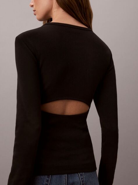 Black Woven Label Long Sleeve T-Shirt  Women
